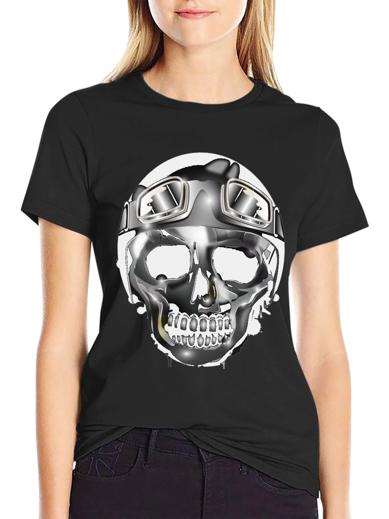 Skull Helmet Graphic Tee - Cool Biker Design