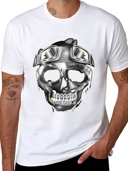 Skull Helmet Graphic Tee - Cool Biker Design