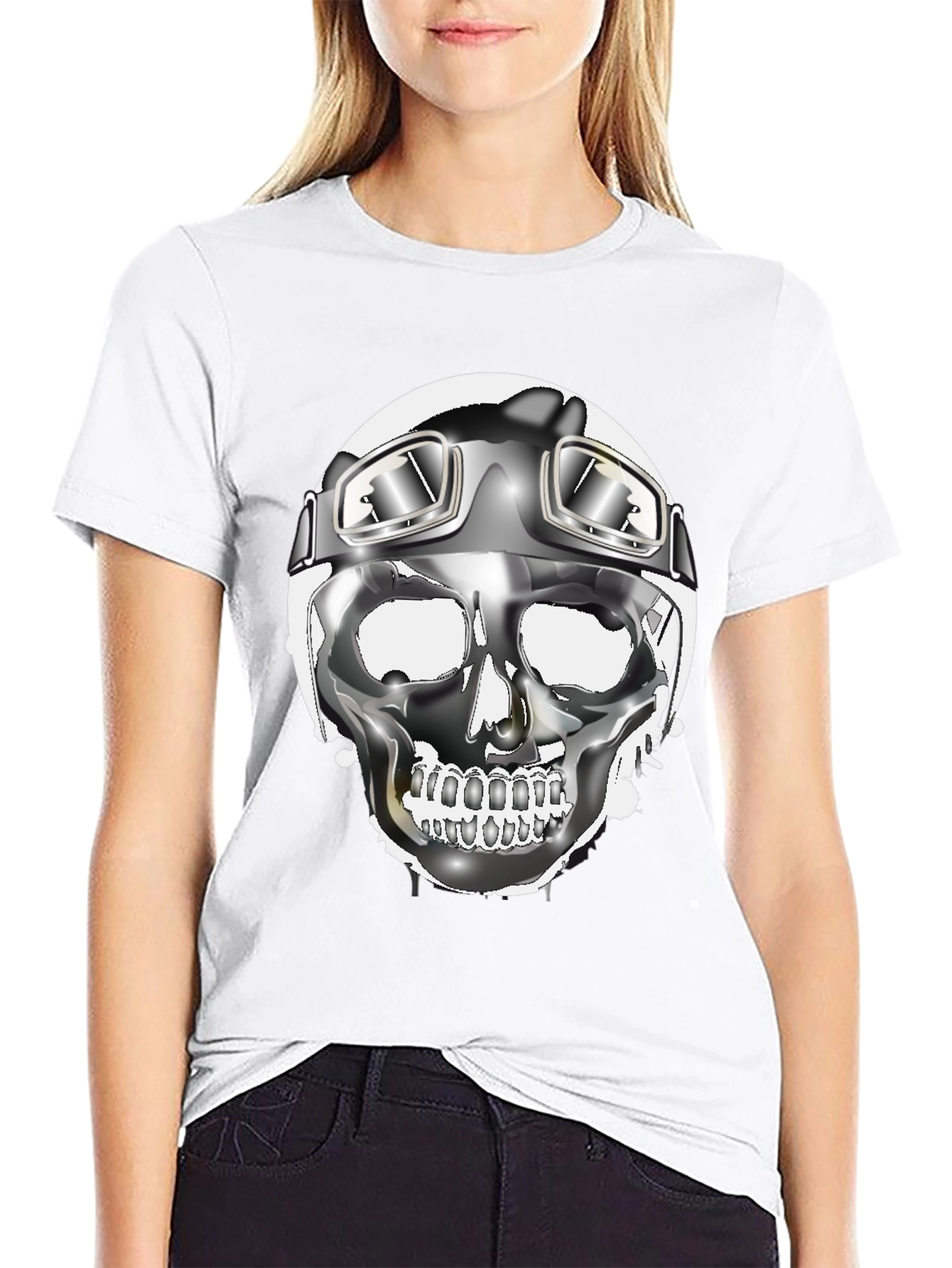 Skull Helmet Graphic Tee - Cool Biker Design