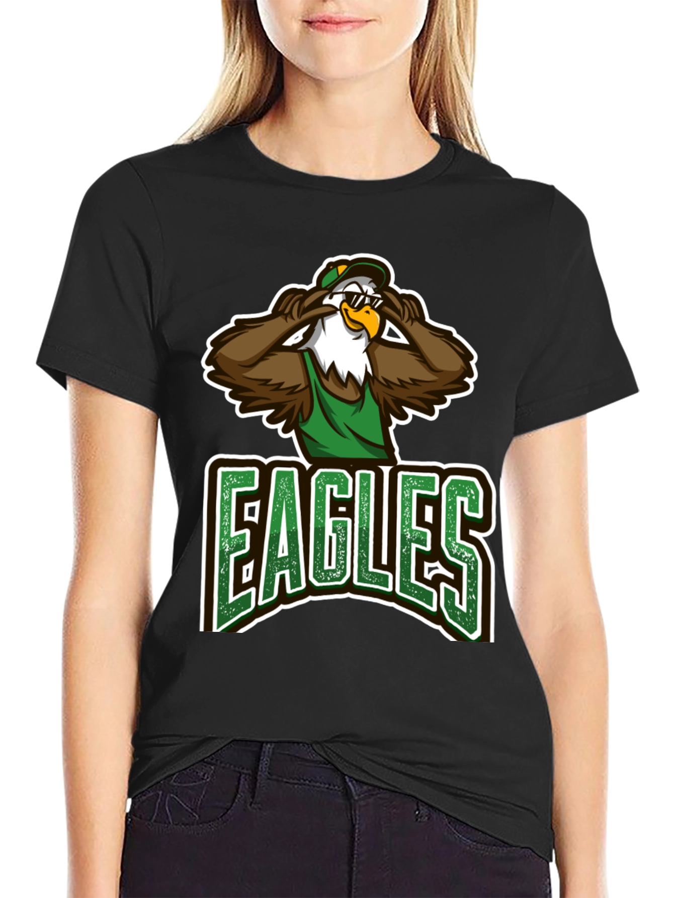 Eagles Cartoon Graphic Black T-Shirt
