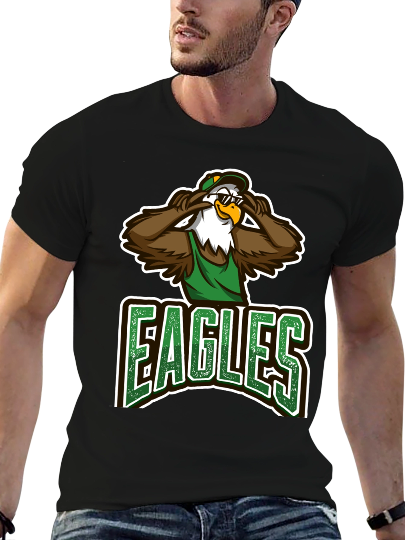 Eagles Cartoon Graphic Black T-Shirt