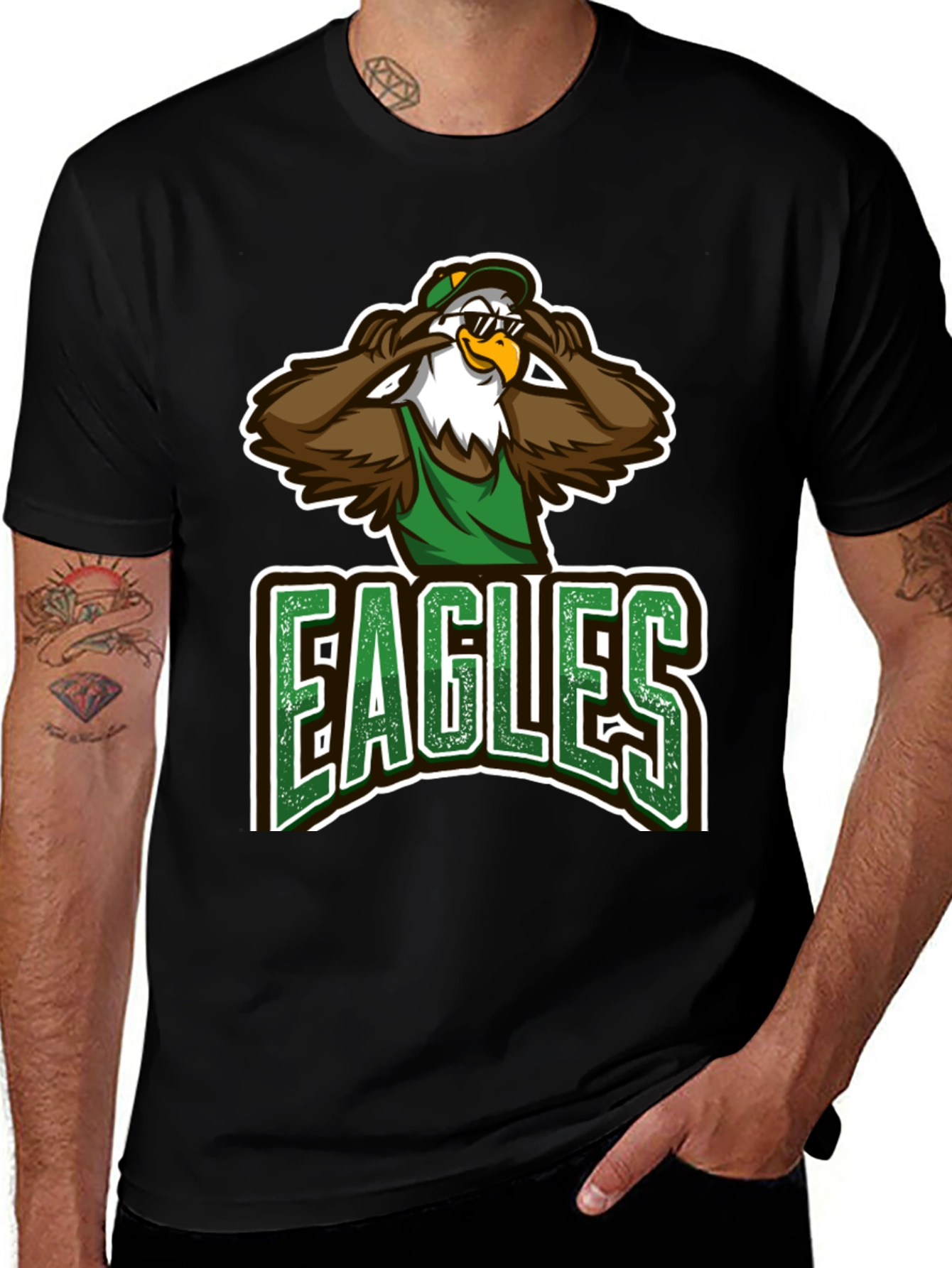 Eagles Cartoon Graphic Black T-Shirt