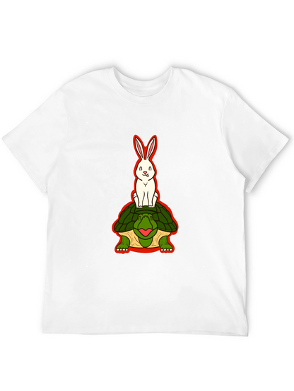 Funny Rabbit Riding Turtle Black T-Shirt