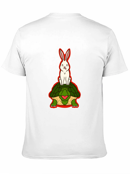 Funny Rabbit Riding Turtle Black T-Shirt