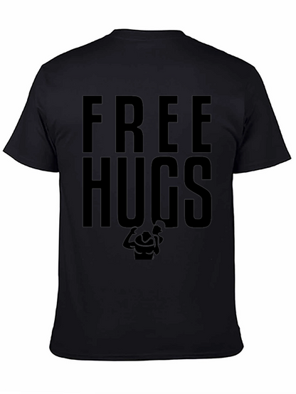 Free Hugs Graphic Tee - Black Cotton T-Shirt