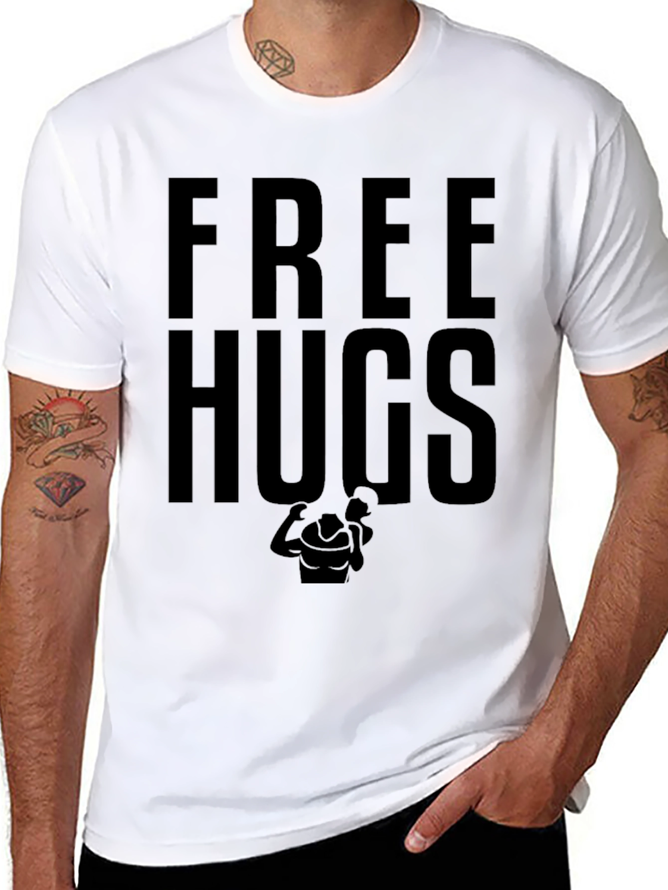 Free Hugs Graphic Tee - Black Cotton T-Shirt