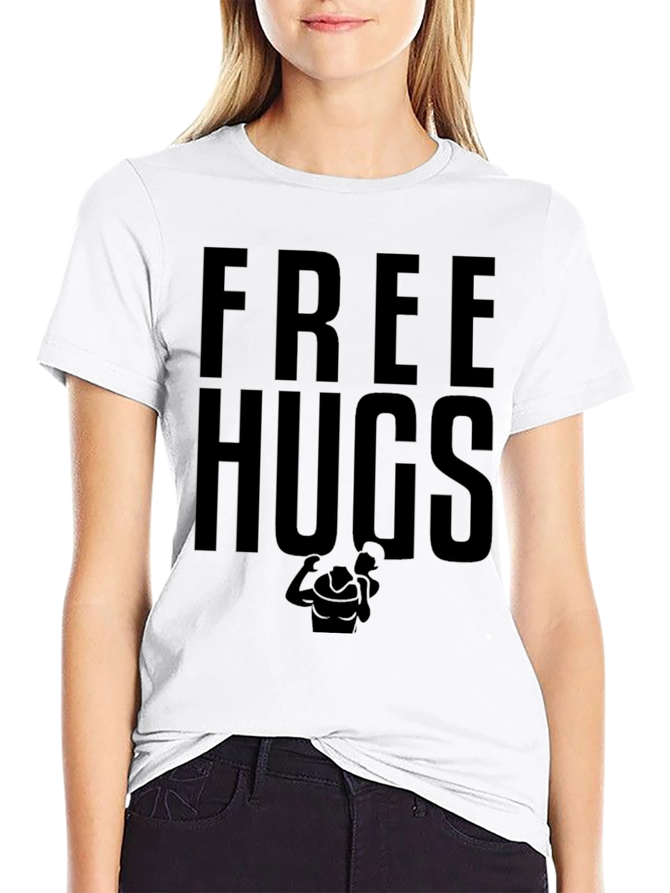 Free Hugs Graphic Tee - Black Cotton T-Shirt