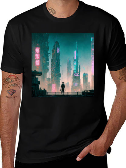 Cyberpunk Cityscape Graphic Tee - Futuristic Fashion
