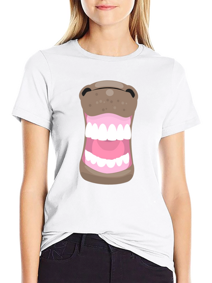 Funny Hippo Mouth Graphic Black T-Shirt