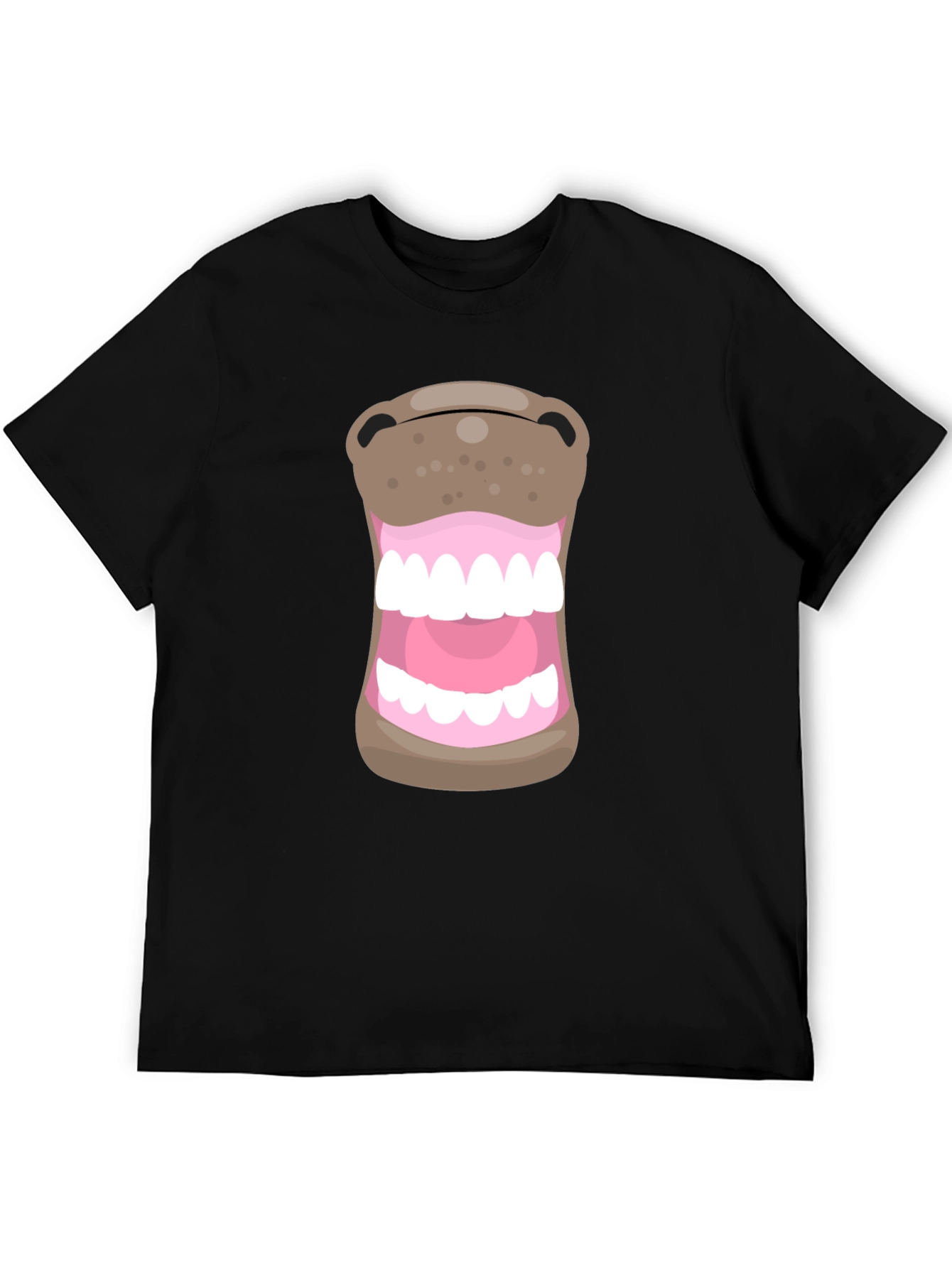 Funny Hippo Mouth Graphic Black T-Shirt