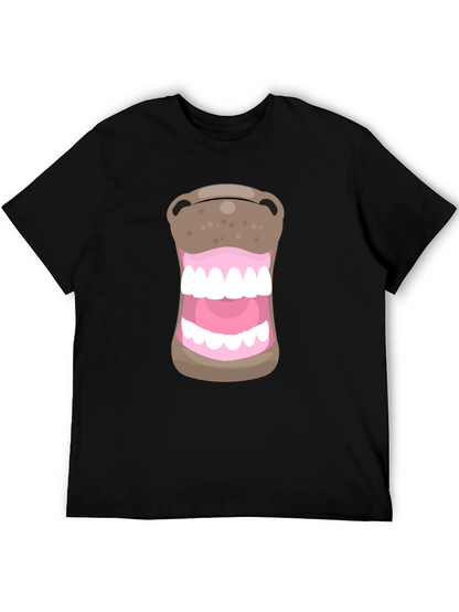 Funny Hippo Mouth Graphic Black T-Shirt
