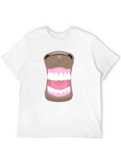 Funny Hippo Mouth Graphic Black T-Shirt