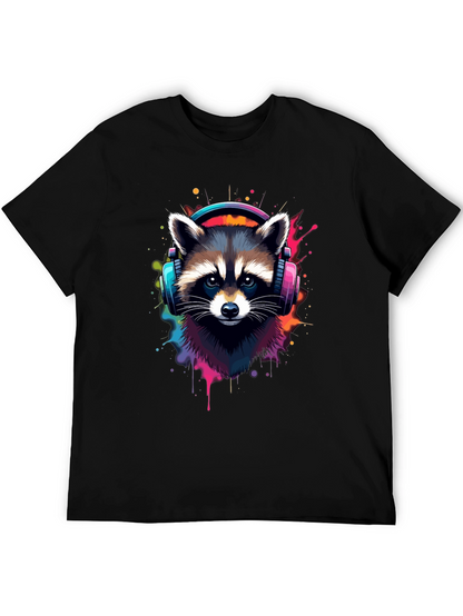 Cool Raccoon Headphone Black Tee