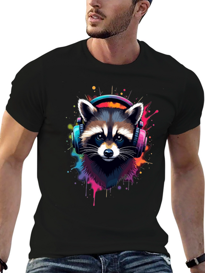 Cool Raccoon Headphone Black Tee