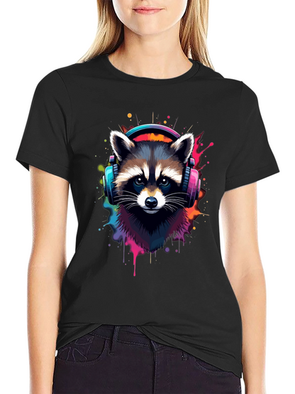 Cool Raccoon Headphone Black Tee