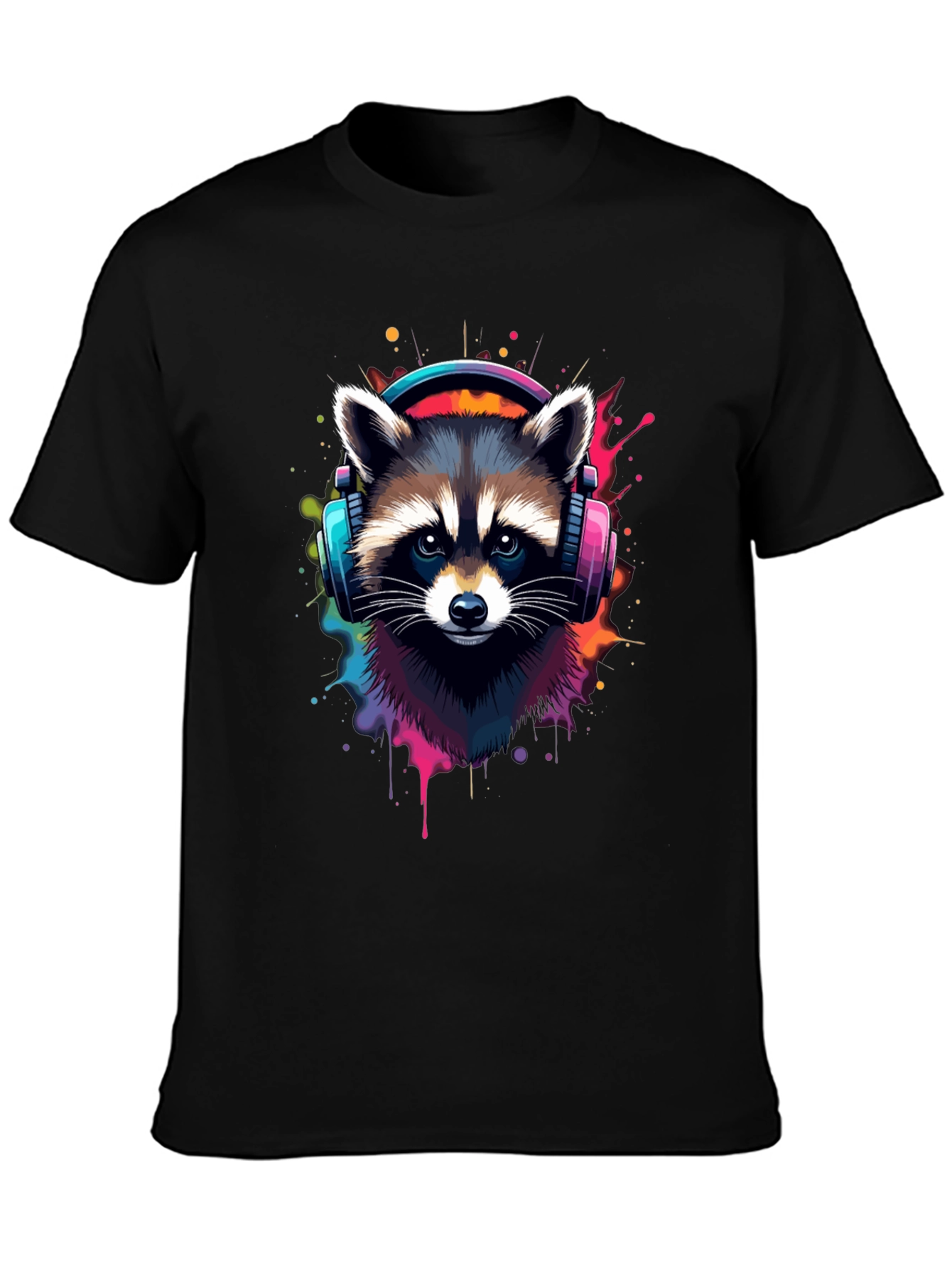 Cool Raccoon Headphone Black Tee