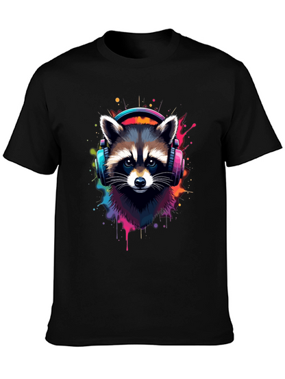 Cool Raccoon Headphone Black Tee