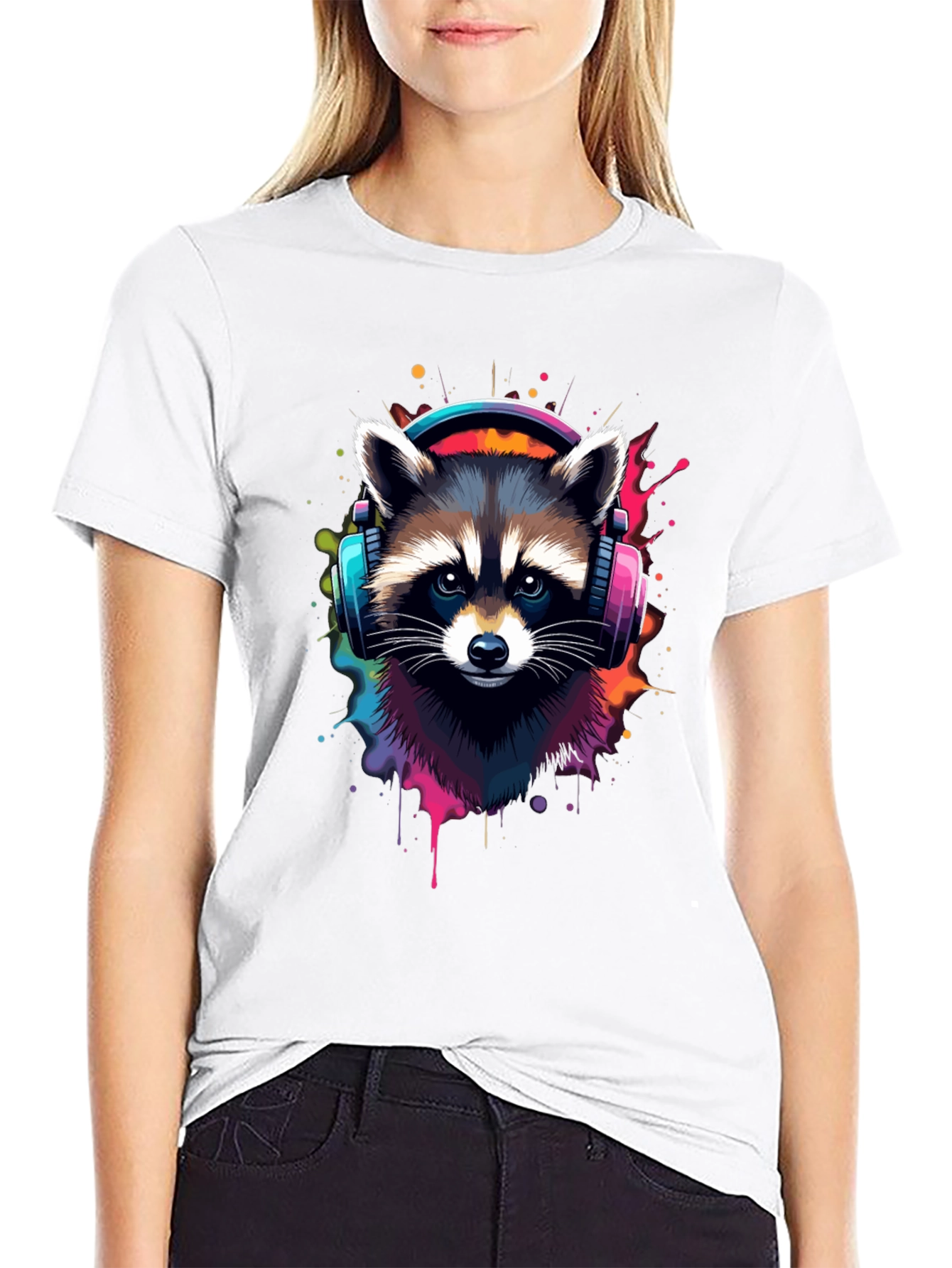 Cool Raccoon Headphone Black Tee