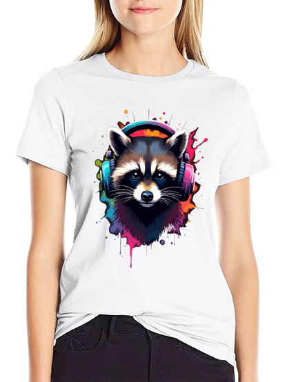 Cool Raccoon Headphone Black Tee