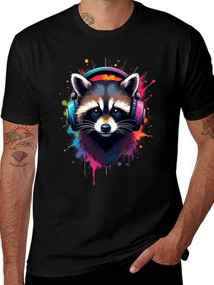 Cool Raccoon Headphone Black Tee