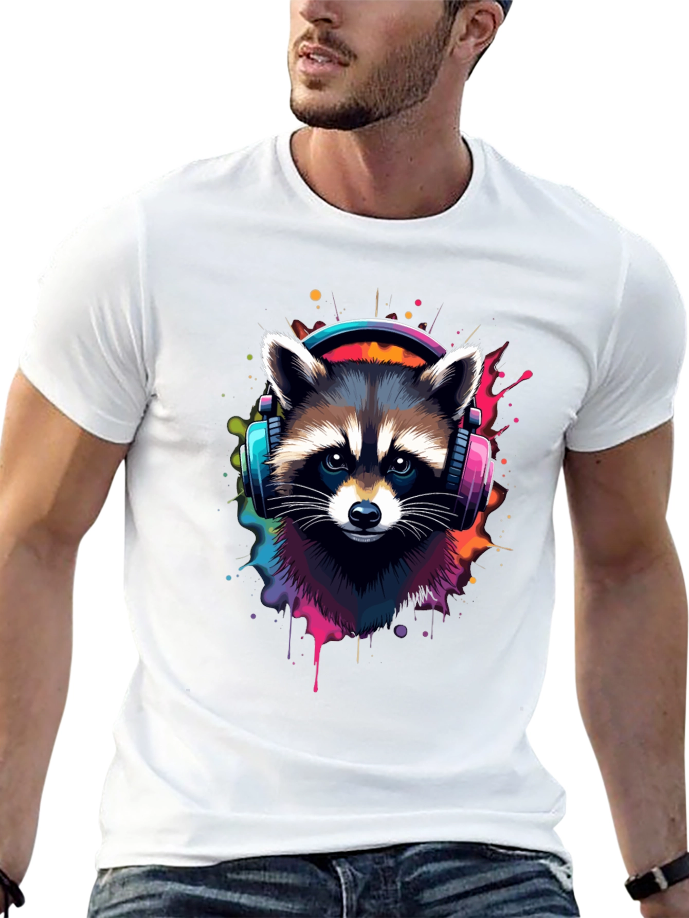 Cool Raccoon Headphone Black Tee