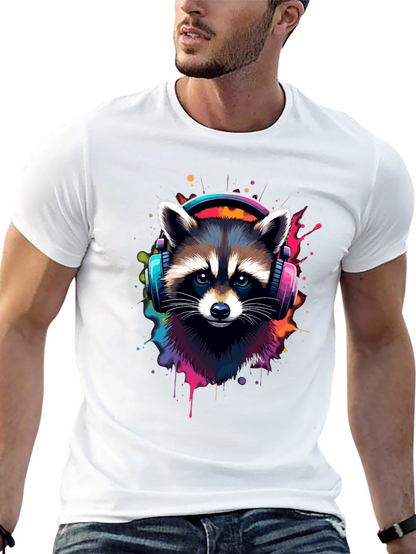 Cool Raccoon Headphone Black Tee