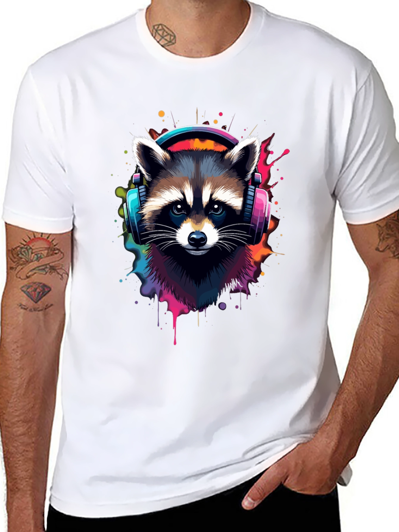 Cool Raccoon Headphone Black Tee