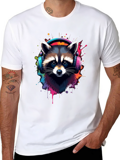 Cool Raccoon Headphone Black Tee