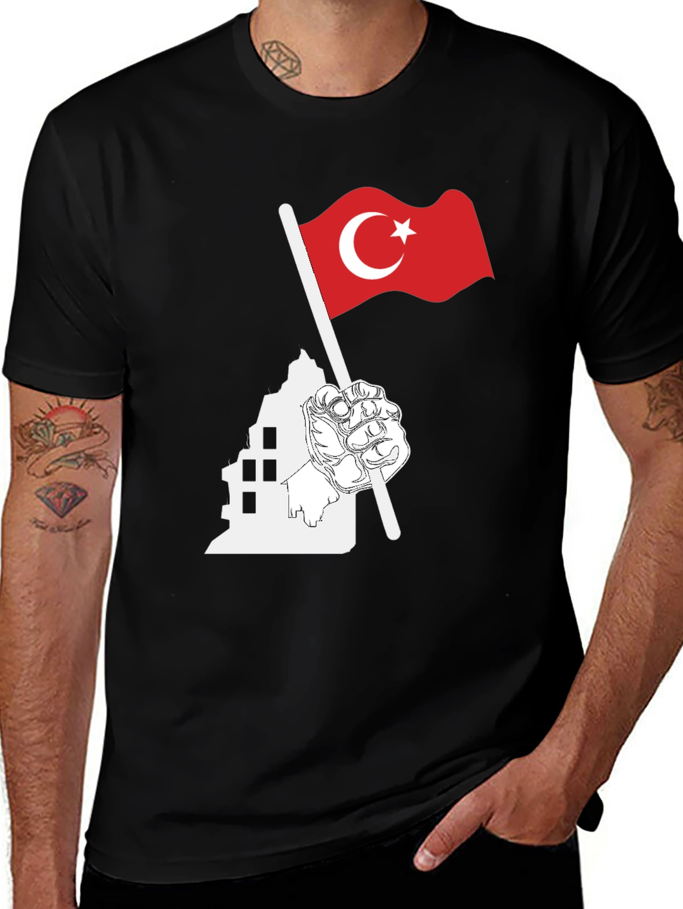 Turkey Flag Graphic Black T-Shirt