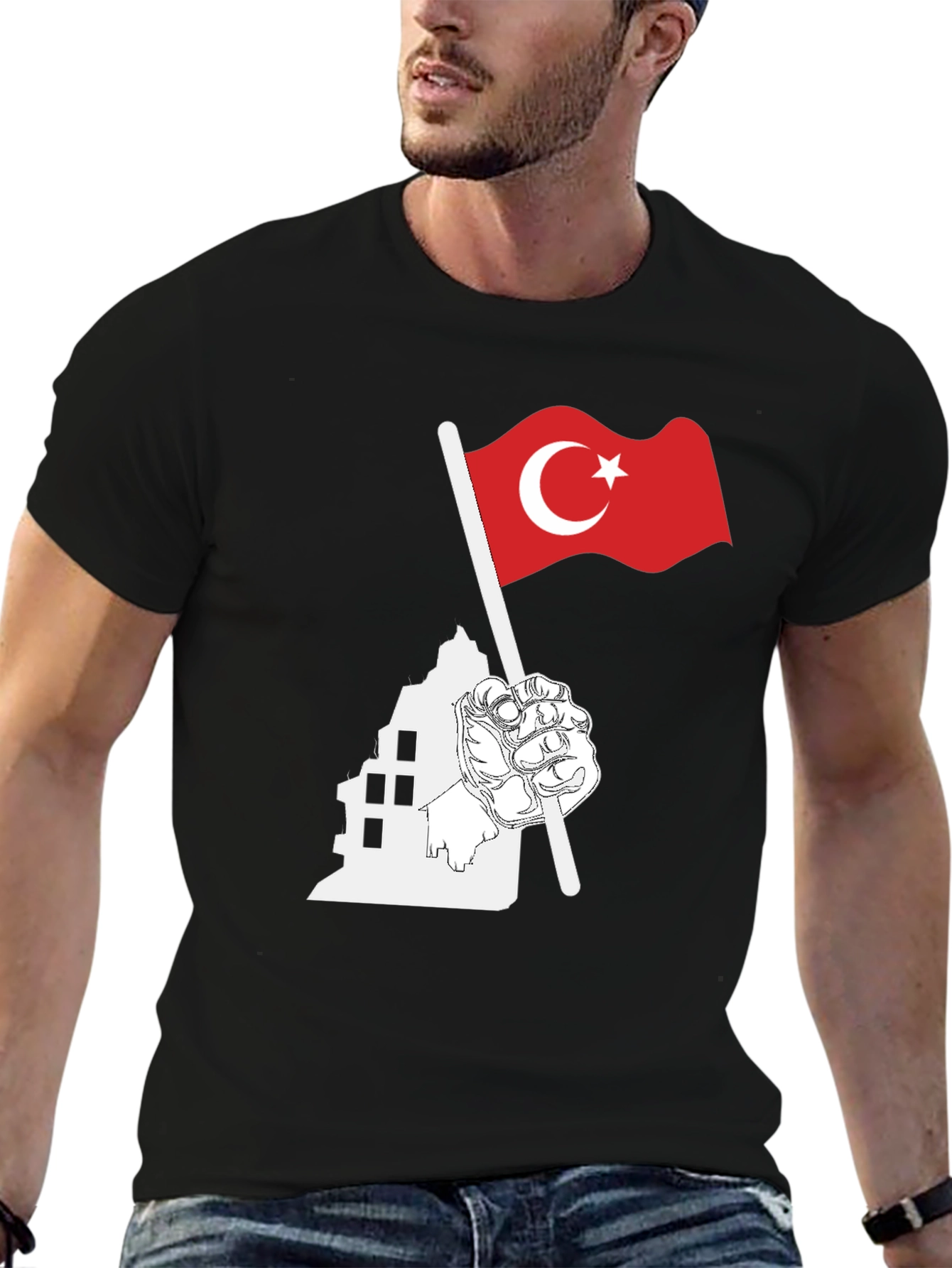 Turkey Flag Graphic Black T-Shirt