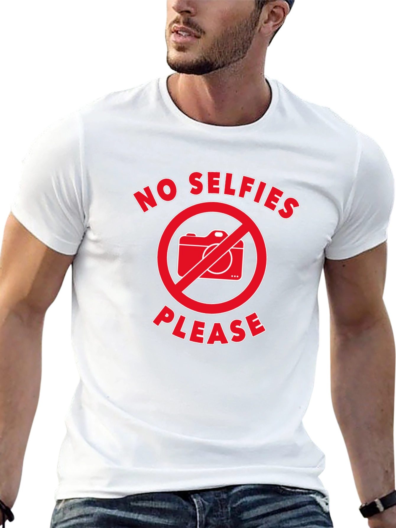 No Selfies Please T-Shirt - Black Graphic Tee