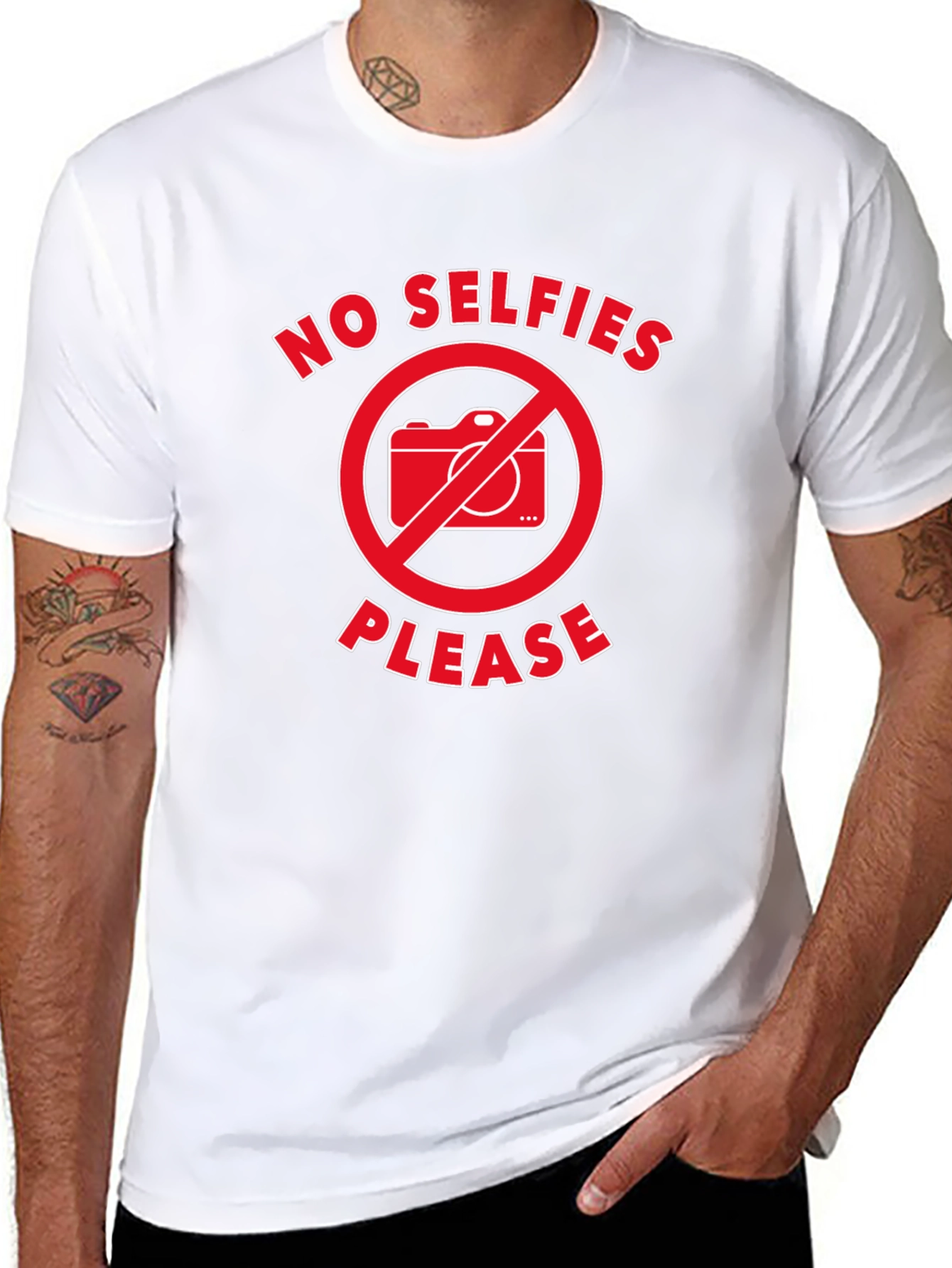 No Selfies Please T-Shirt - Black Graphic Tee