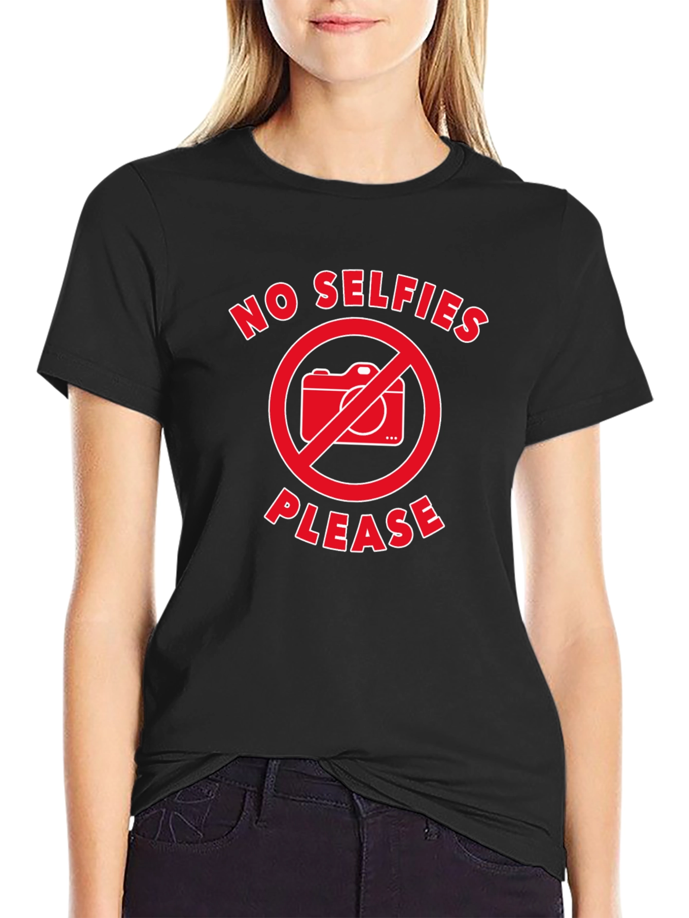 No Selfies Please T-Shirt - Black Graphic Tee