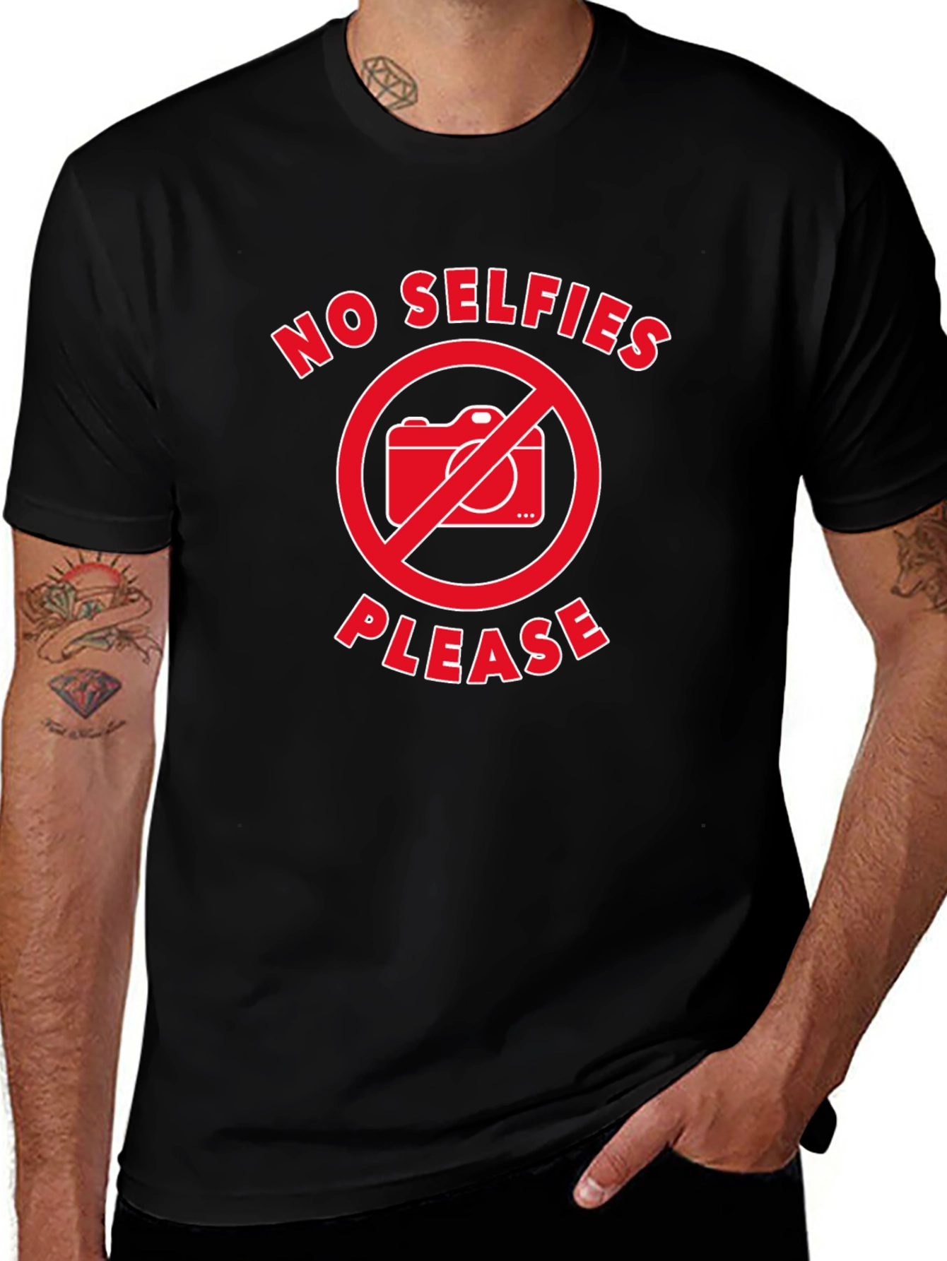 No Selfies Please T-Shirt - Black Graphic Tee