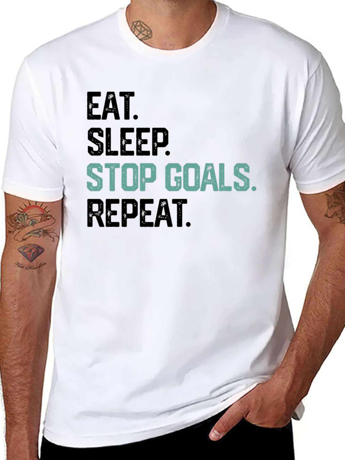 Eat Sleep Stop Goals Repeat Black T-Shirt