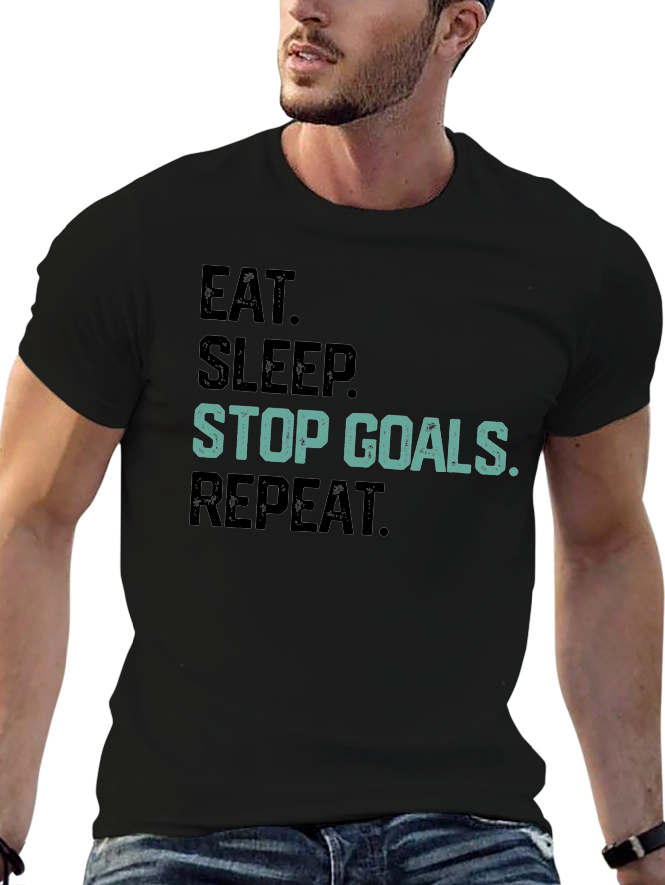 Eat Sleep Stop Goals Repeat Black T-Shirt