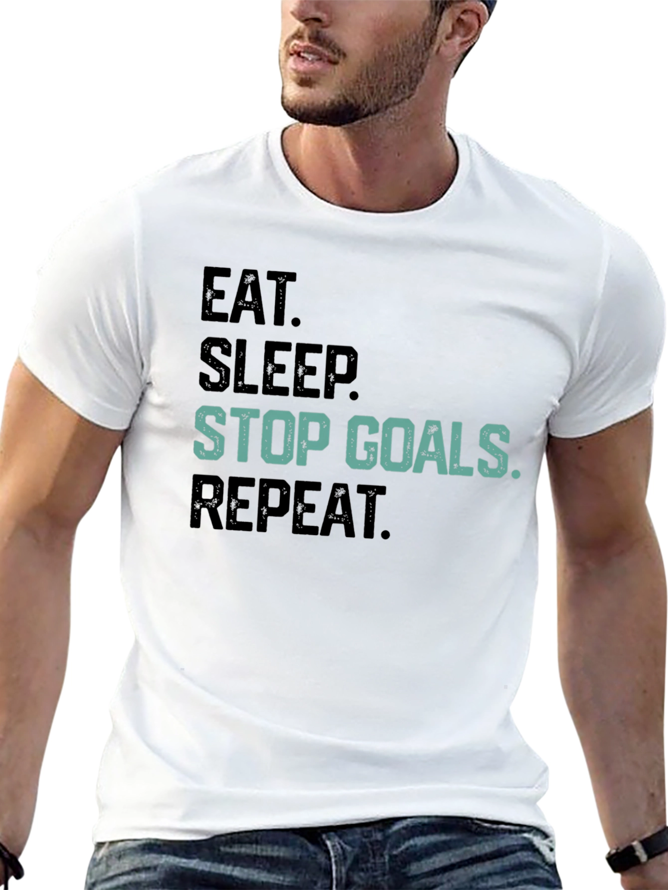 Eat Sleep Stop Goals Repeat Black T-Shirt
