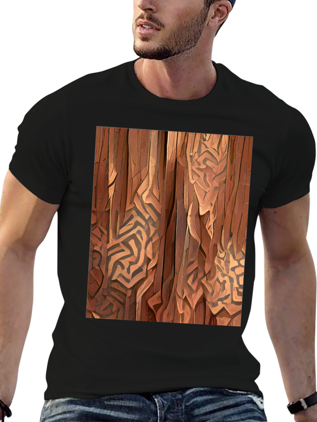 Abstract Wood Pattern Black T-Shirt