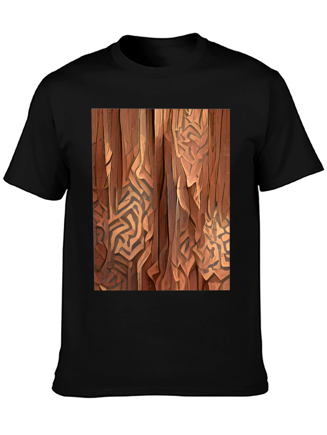 Abstract Wood Pattern Black T-Shirt