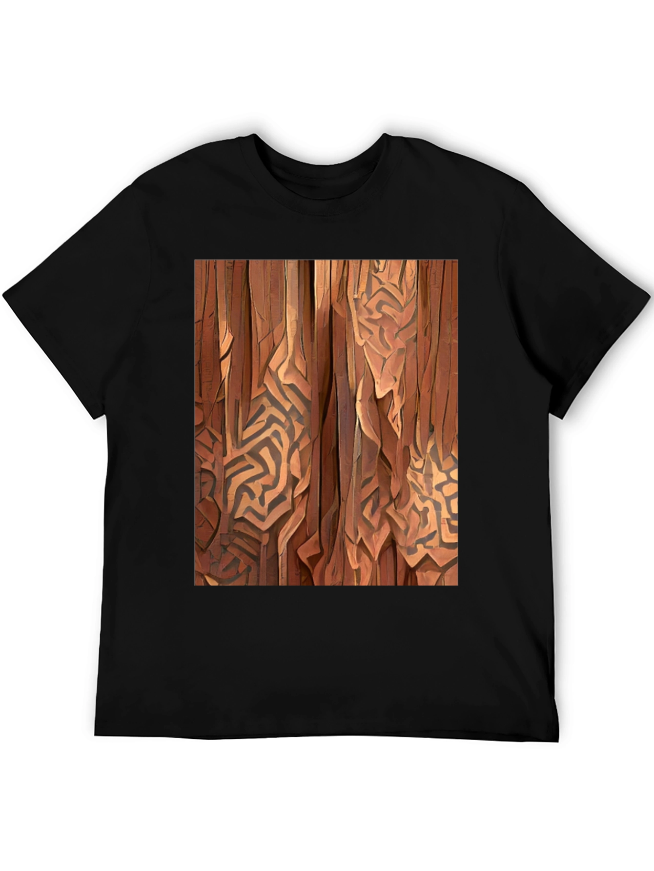 Abstract Wood Pattern Black T-Shirt
