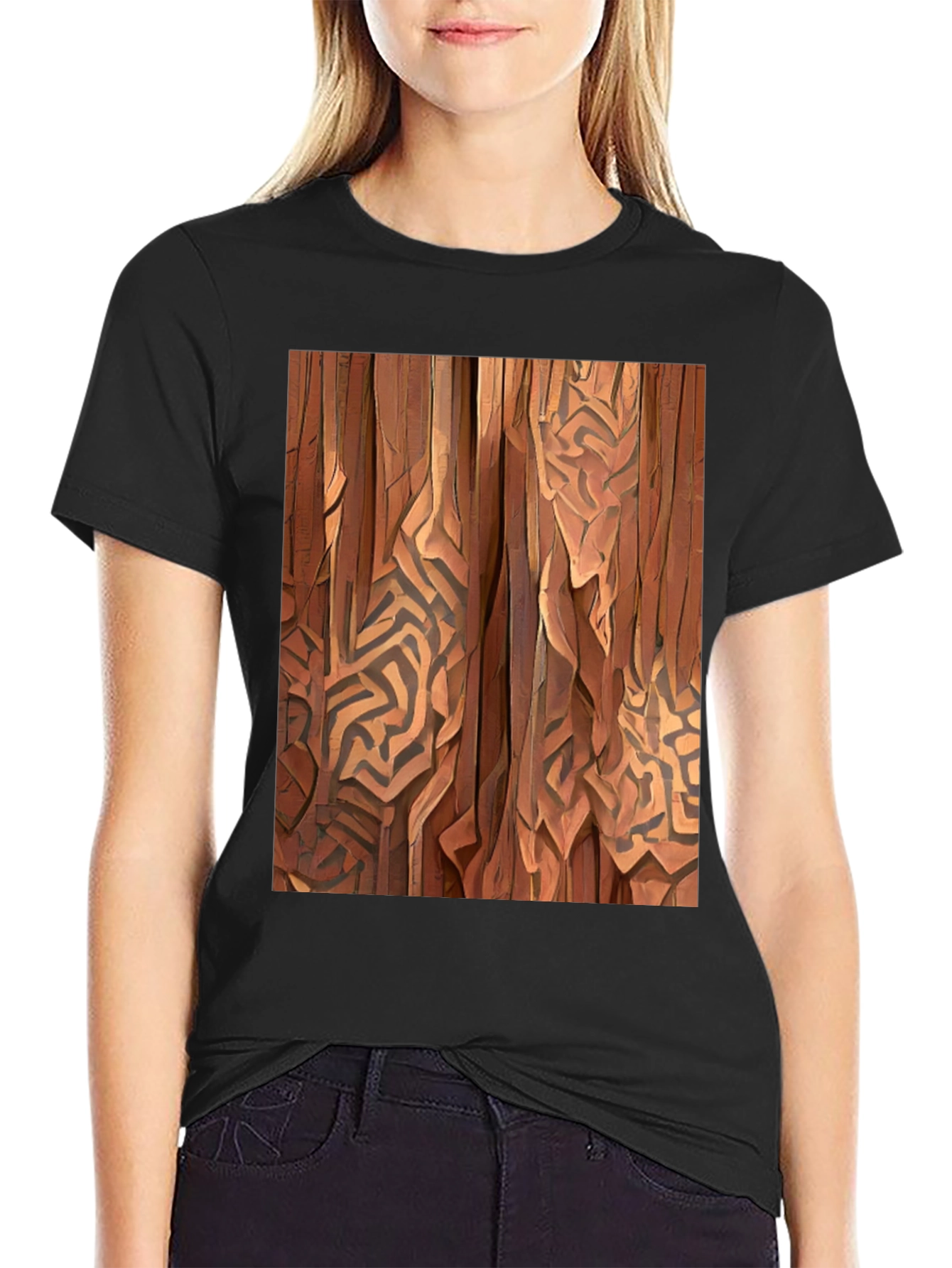 Abstract Wood Pattern Black T-Shirt