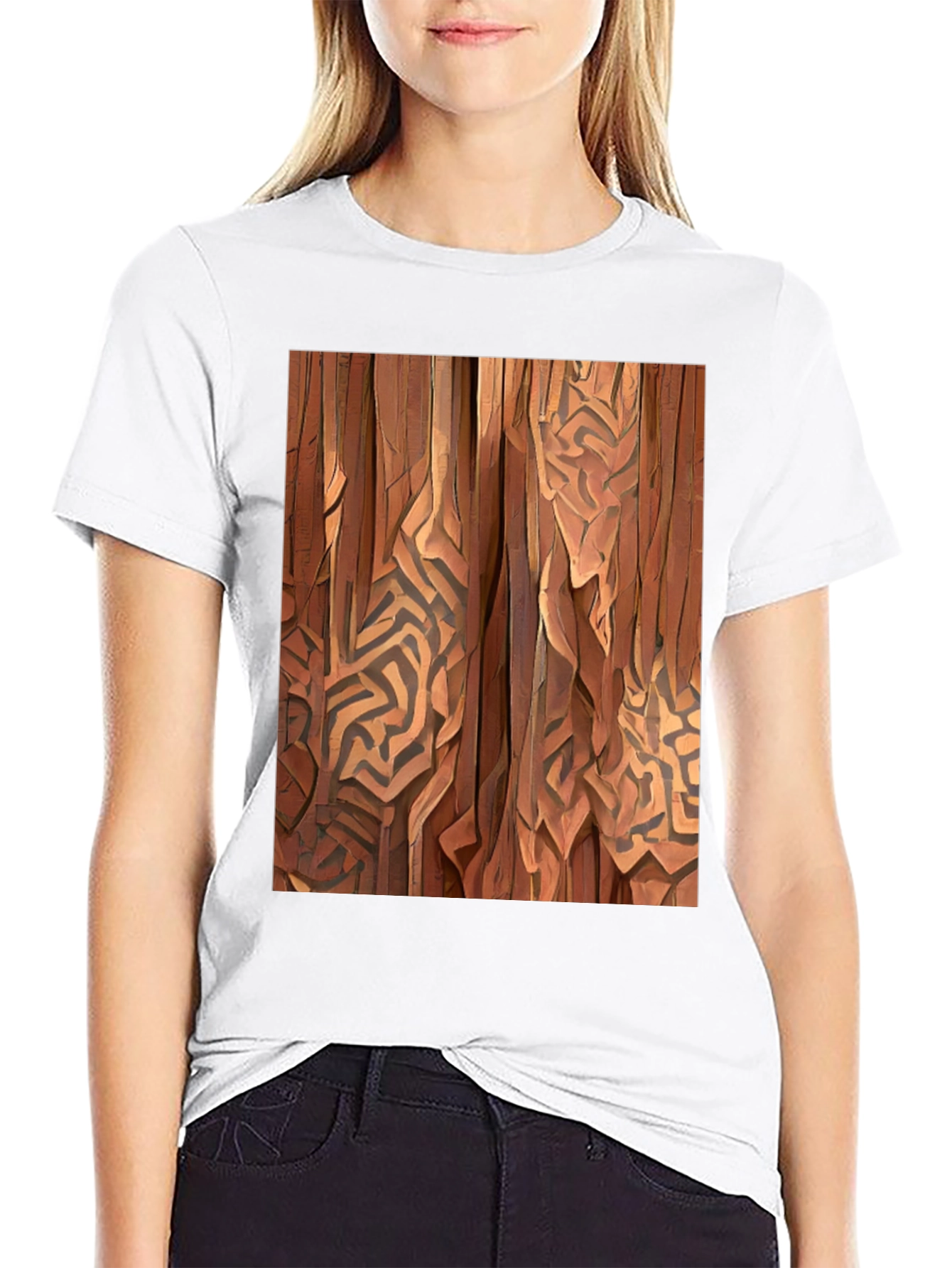 Abstract Wood Pattern Black T-Shirt