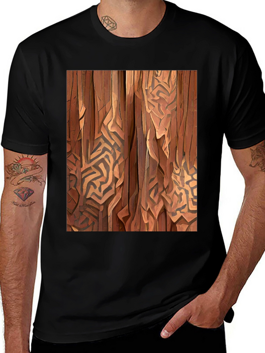 Abstract Wood Pattern Black T-Shirt