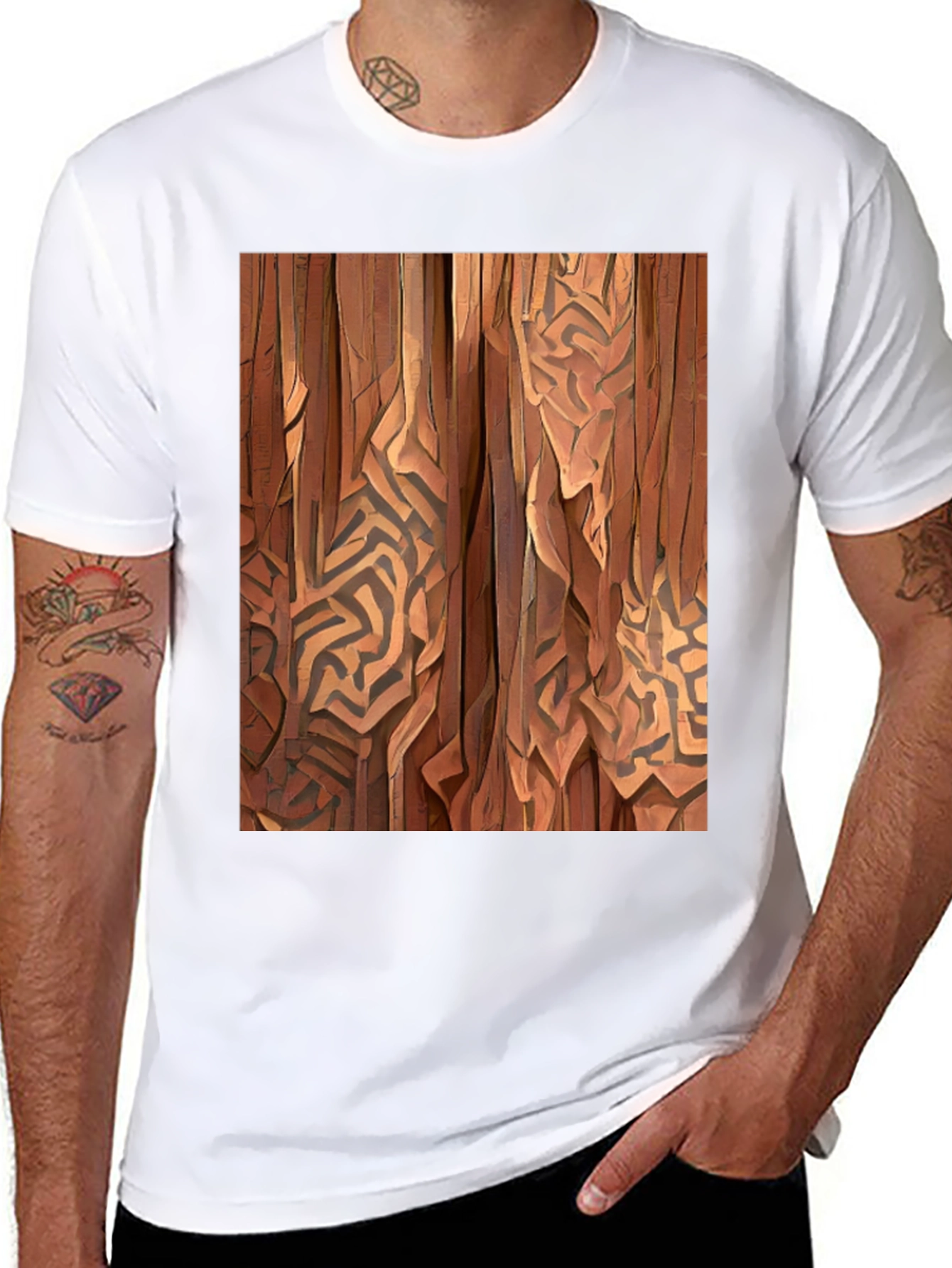 Abstract Wood Pattern Black T-Shirt