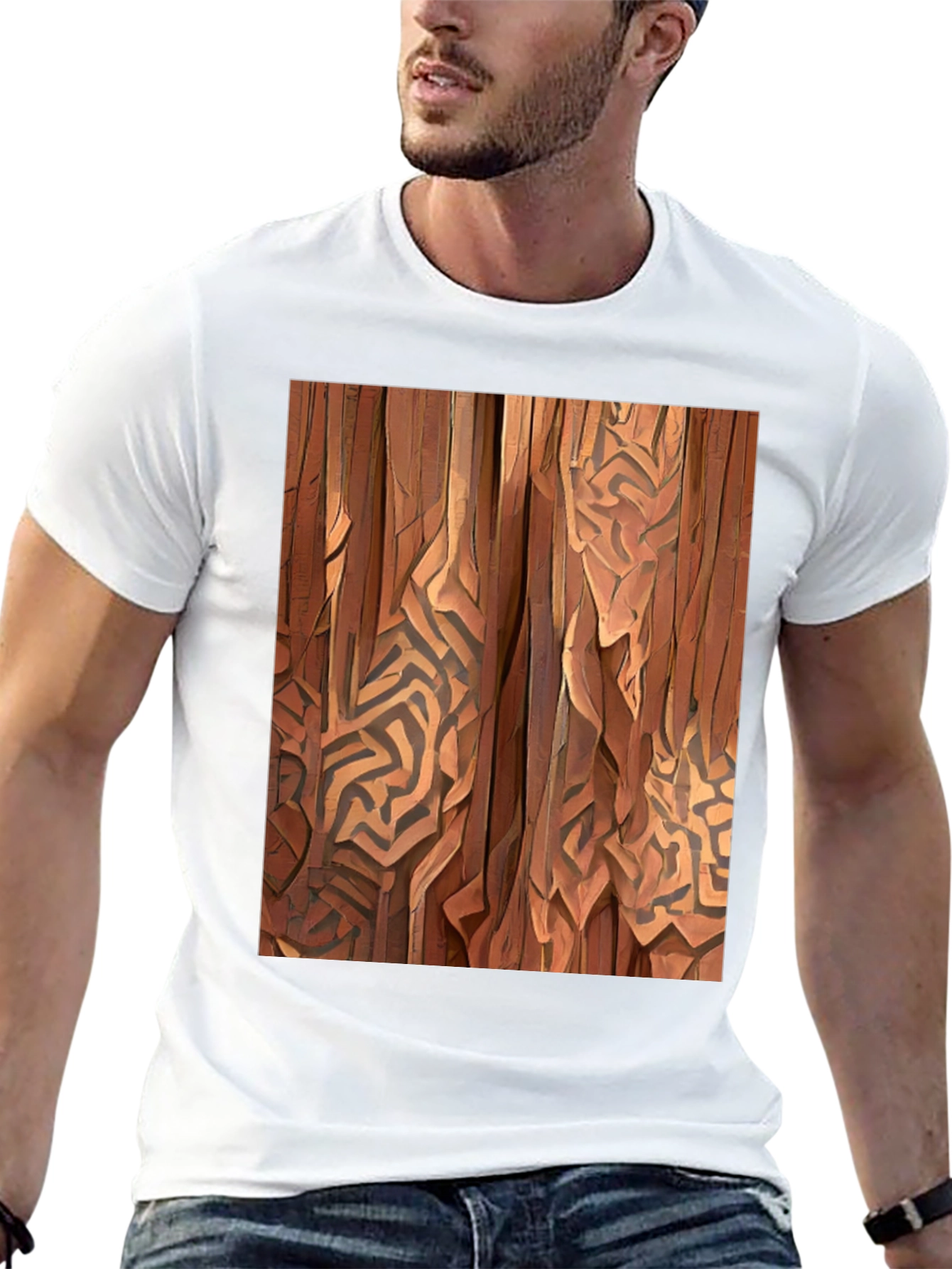 Abstract Wood Pattern Black T-Shirt