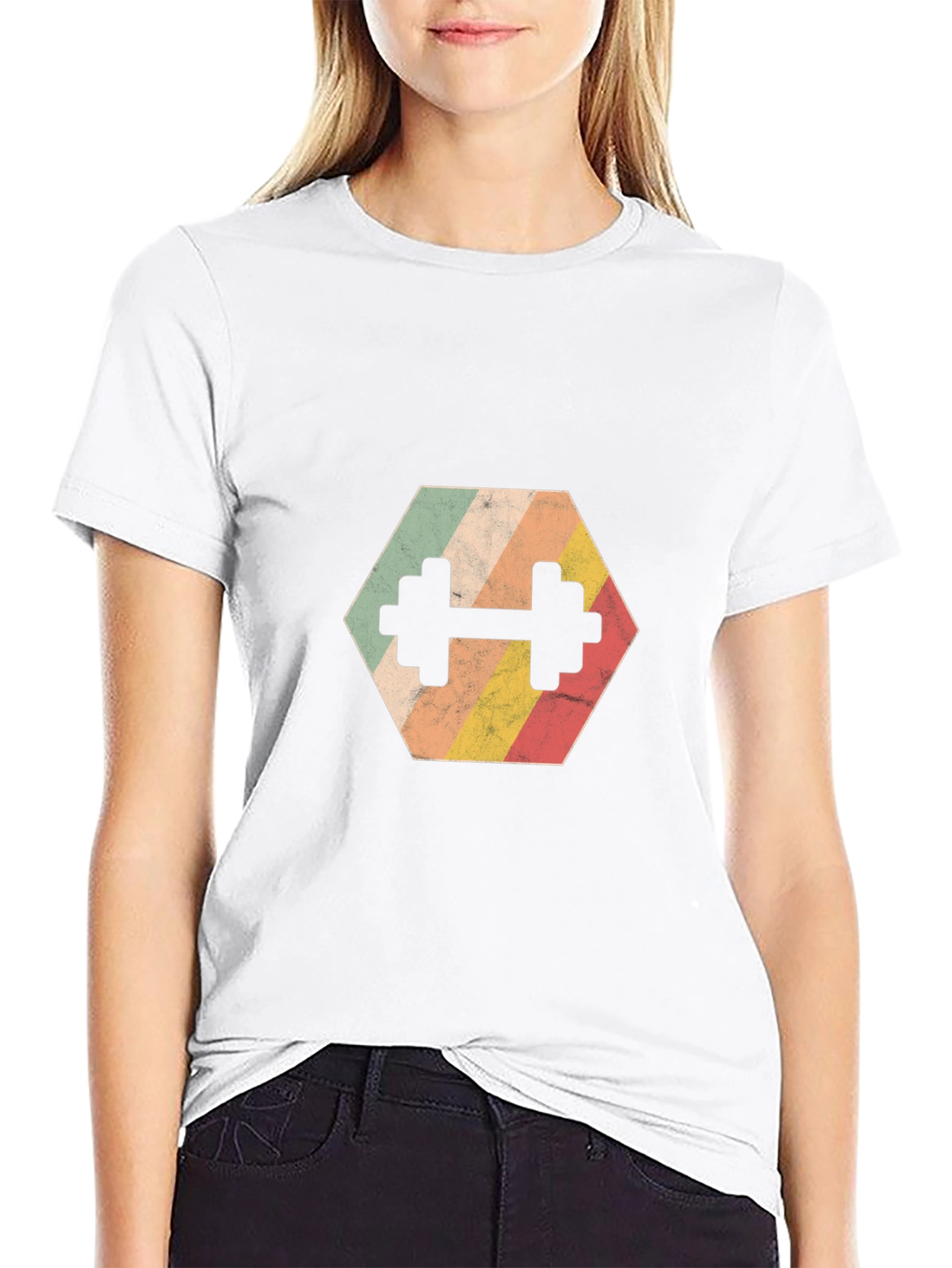 Retro Hex Dumbbell T-Shirt - Gym Workout Tee