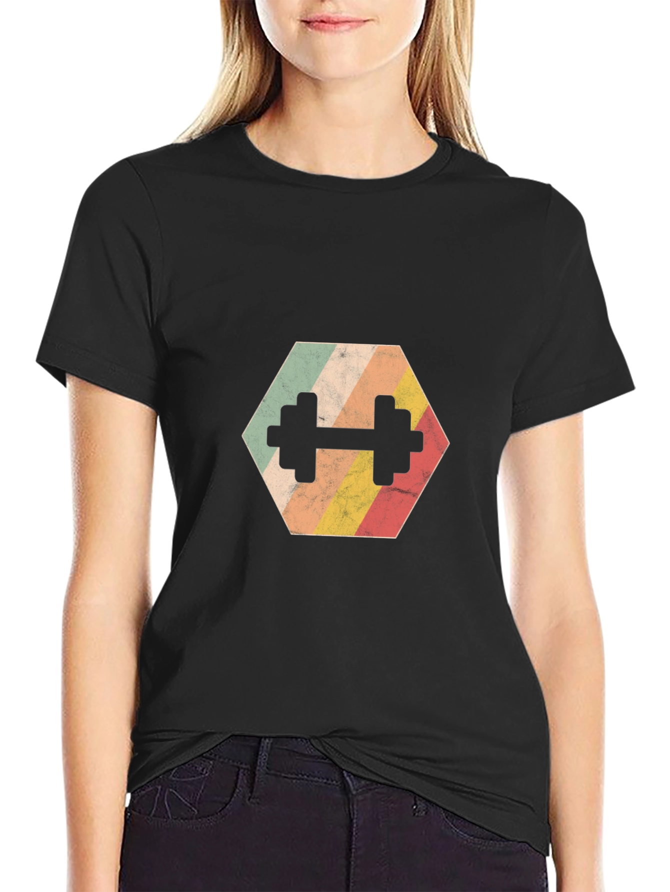 Retro Hex Dumbbell T-Shirt - Gym Workout Tee