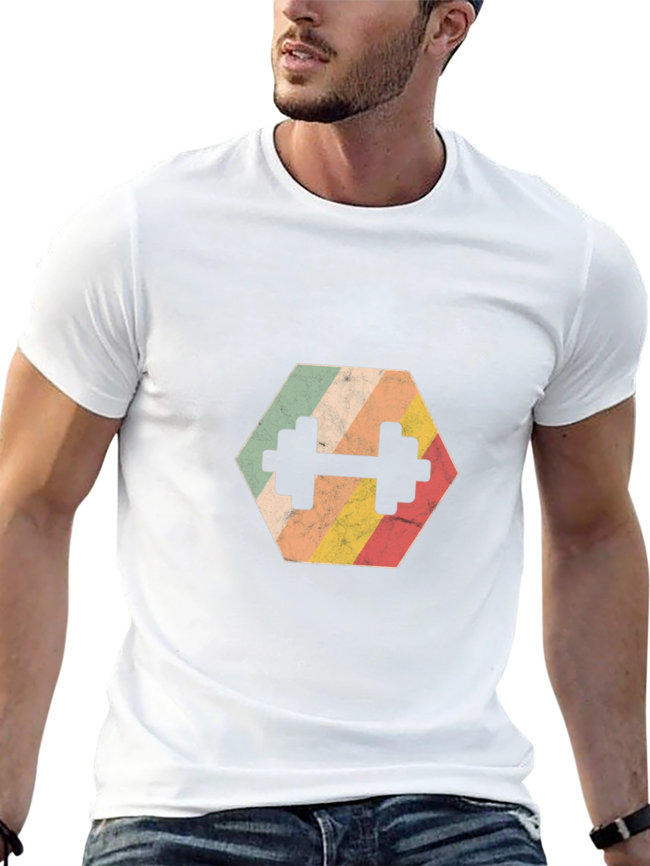 Retro Hex Dumbbell T-Shirt - Gym Workout Tee