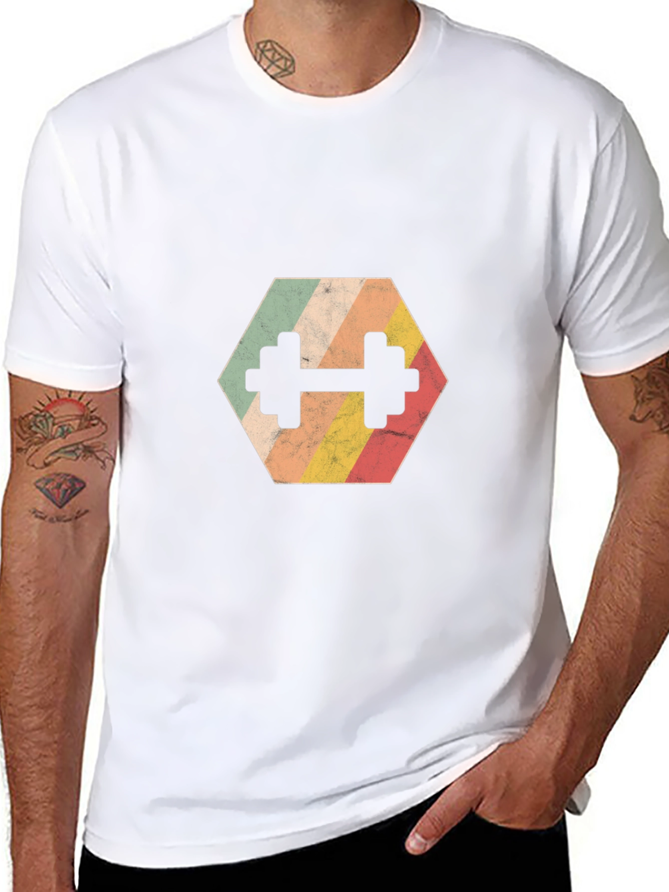 Retro Hex Dumbbell T-Shirt - Gym Workout Tee