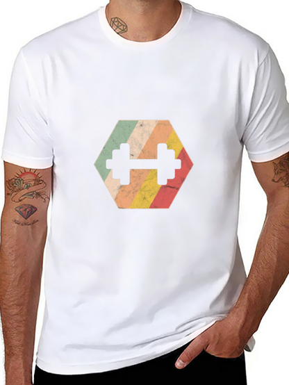 Retro Hex Dumbbell T-Shirt - Gym Workout Tee
